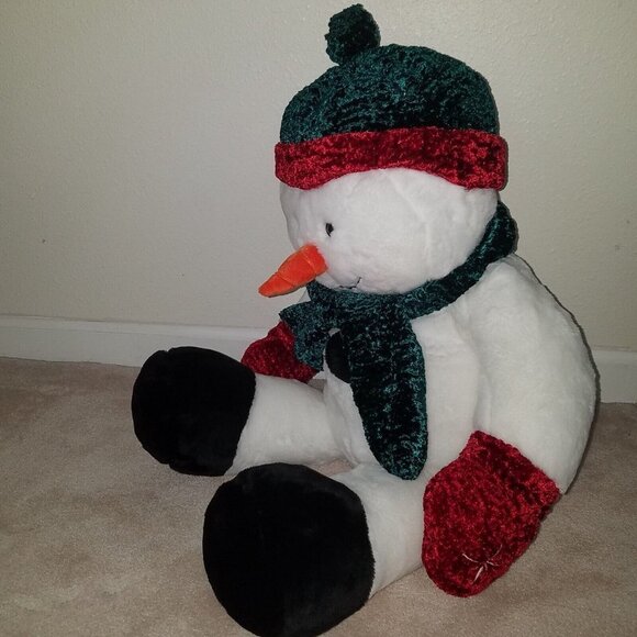 MTY International Snowman Plush BIG 22" Stuffed Animal Green Hat Scarf Christmas - Picture 3 of 6